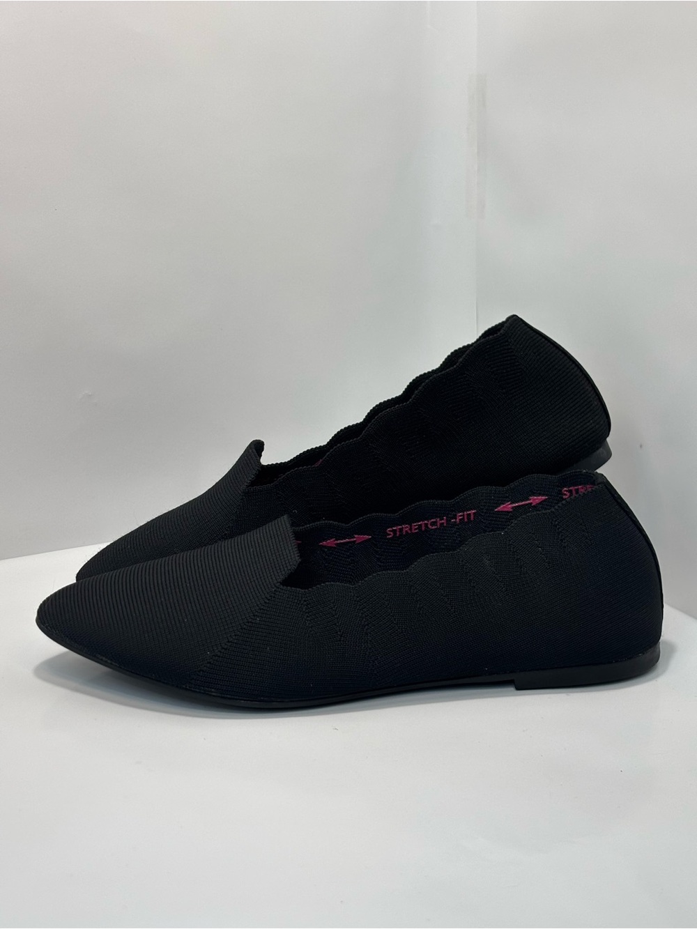 Skechers Womens 7.5 Cleo 2.0 Love Spell Black Stretch Fit Knit Ballet Flat 44868